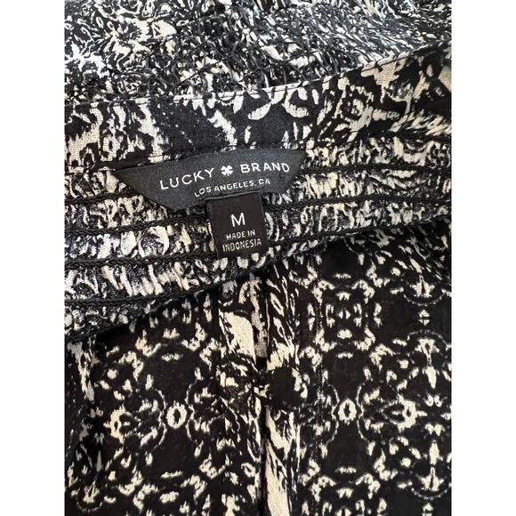Lucky Brand Boho Print long sleeve Top Black White - Picture 4 of 5